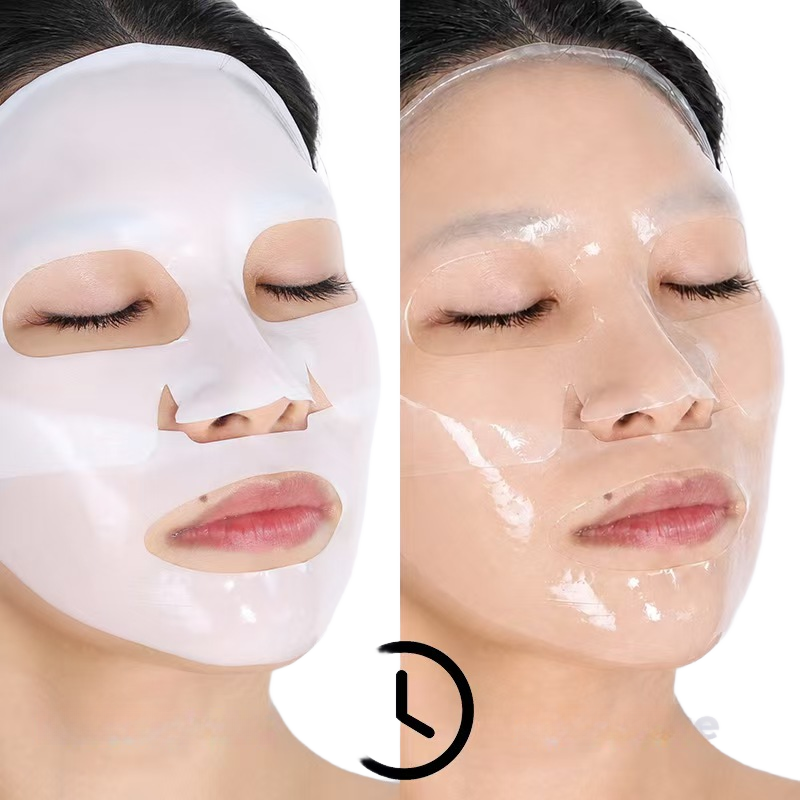 Collagen hydrogel mask before and after application